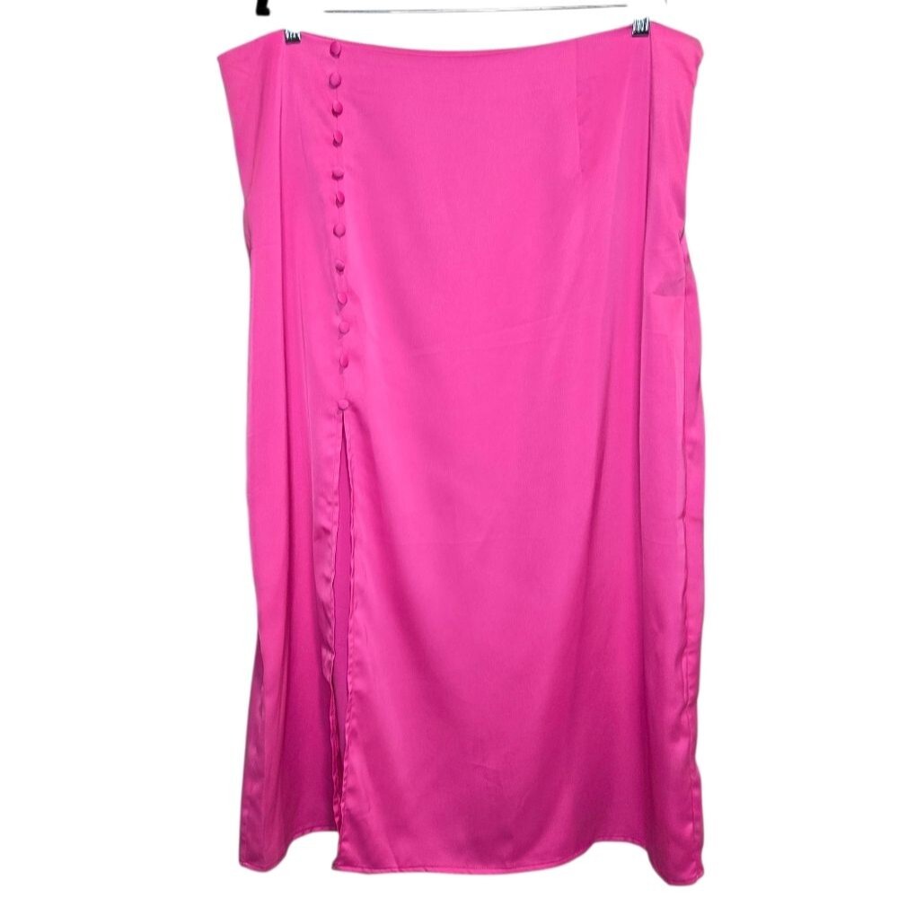 Nasty Gal Pink Button Detail Midi Slip Skirt